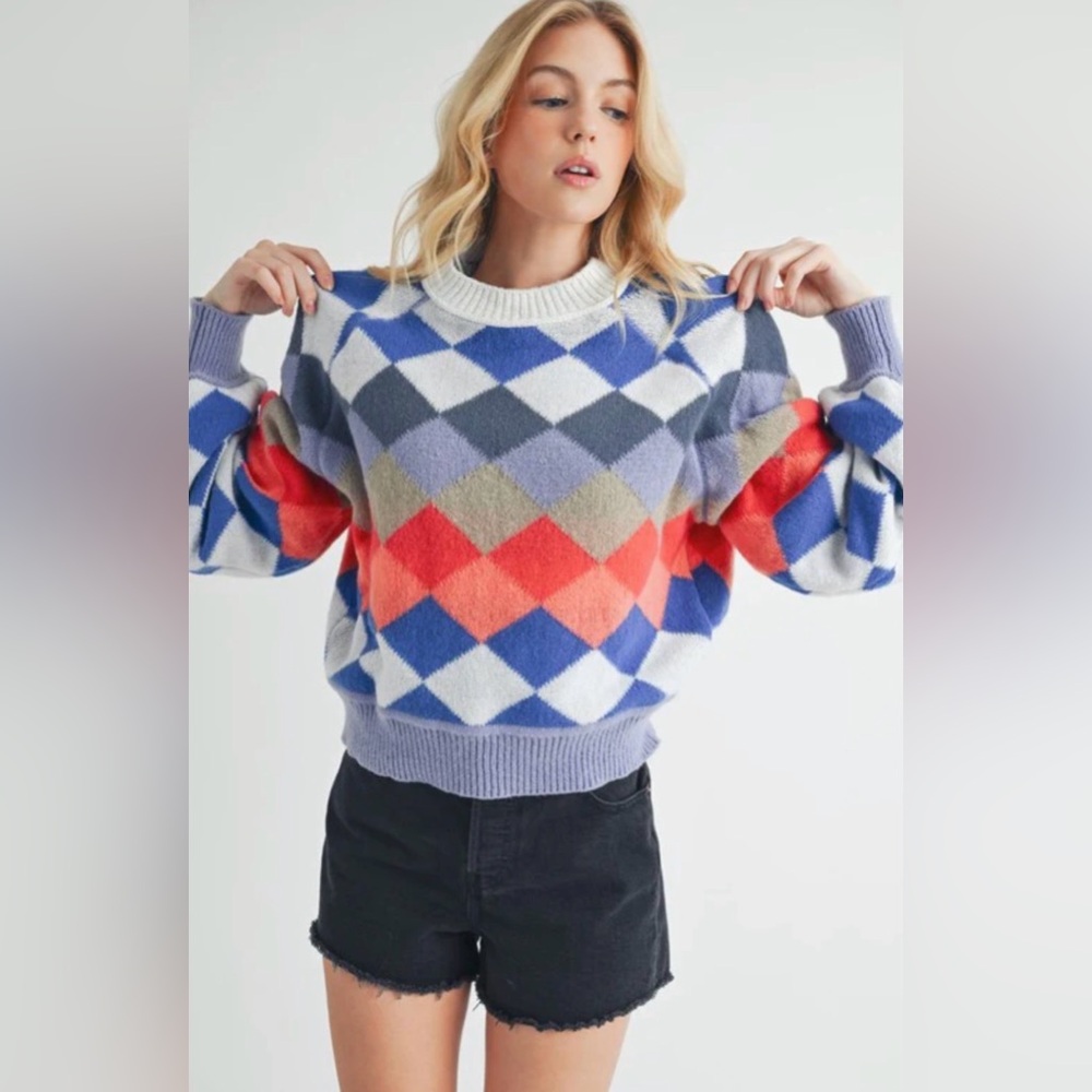 NWT Free People Colorful Argyle Sweater
